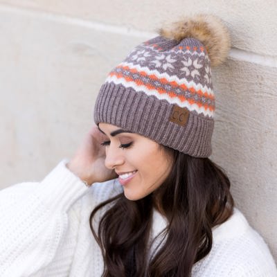 C.C� Nordic Fair Isle Pom Beanie Hat