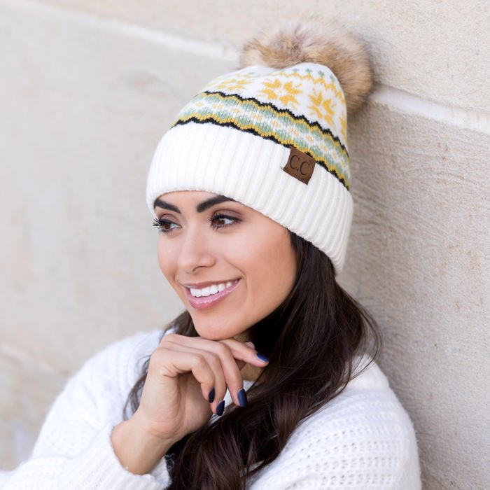 C.C� Nordic Fair Isle Pom Beanie Hat