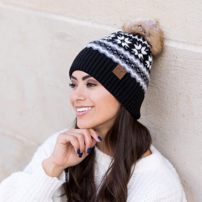 C.C� Nordic Fair Isle Pom Beanie Hat