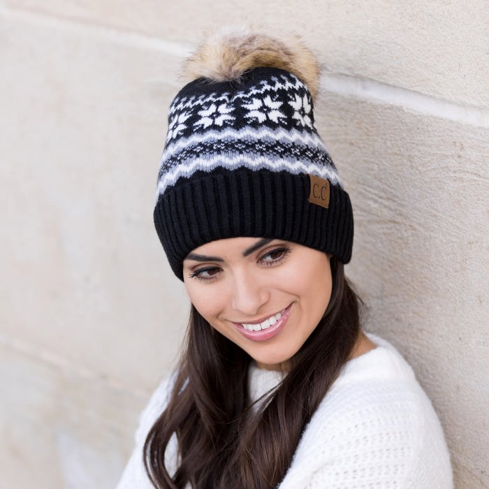 C.C� Nordic Fair Isle Pom Beanie Hat