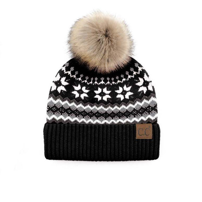 C.C� Nordic Fair Isle Pom Beanie Hat