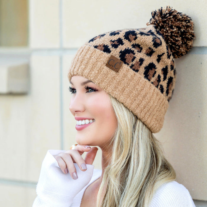 C.C� Leopard Pom Beanie Hat