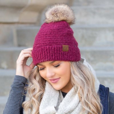 C.C� Ultra Soft Fur Pom Beanie Hat