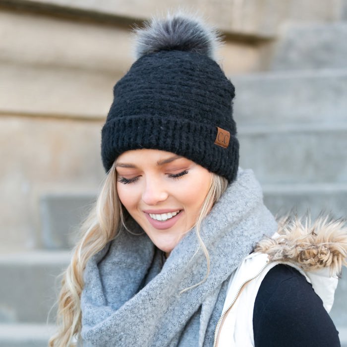 C.C� Ultra Soft Fur Pom Beanie Hat