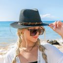 Black Boho Accent Panama Hat