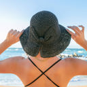 Black Bow Accent Straw Hat