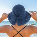 Navy Bow Accent Straw Hat