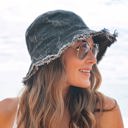 Distressed Black Denim Bucket Hat