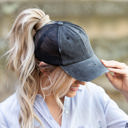  Distressed Messy Bun Cap Hat