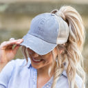  Distressed Messy Bun Cap Hat