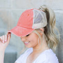  Distressed Messy Bun Cap Hat