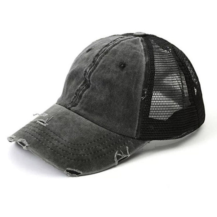 Distressed Messy Bun Cap Hat