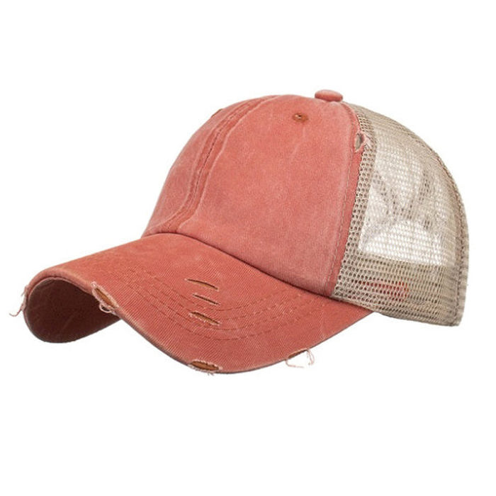 Distressed Messy Bun Cap Hat