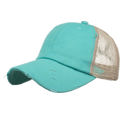 Mint Distressed Messy Bun Cap Hat