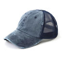 Navy Distressed Messy Bun Cap Hat
