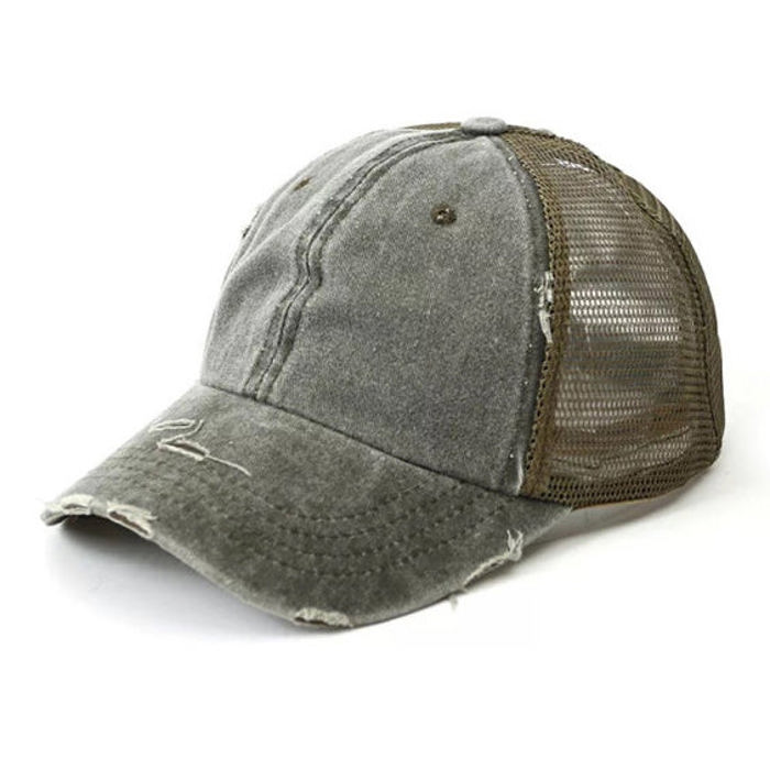 Distressed Messy Bun Cap Hat