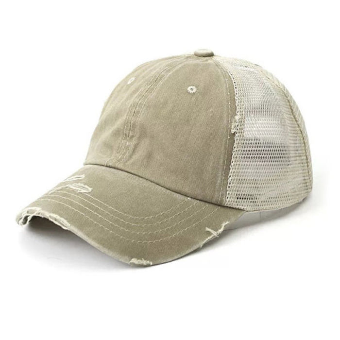 Distressed Messy Bun Cap Hat