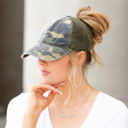  Distressed Adjustable Messy Bun Caps Hat