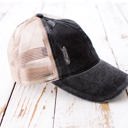 Black Distressed Adjustable Messy Bun Caps Hat