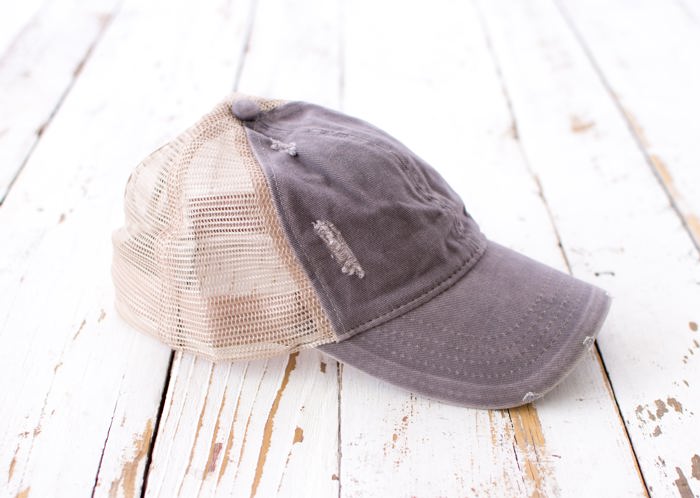 Distressed Adjustable Messy Bun Caps Hat