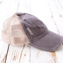 Gray Distressed Adjustable Messy Bun Caps Hat