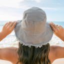 Gray Frayed Edge Canvas Bucket Hat