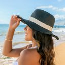  Fray Edge Ribbon Accent Panama Hat