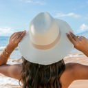  Fray Edge Ribbon Accent Panama Hat
