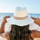 Cream Fray Edge Ribbon Accent Panama Hat