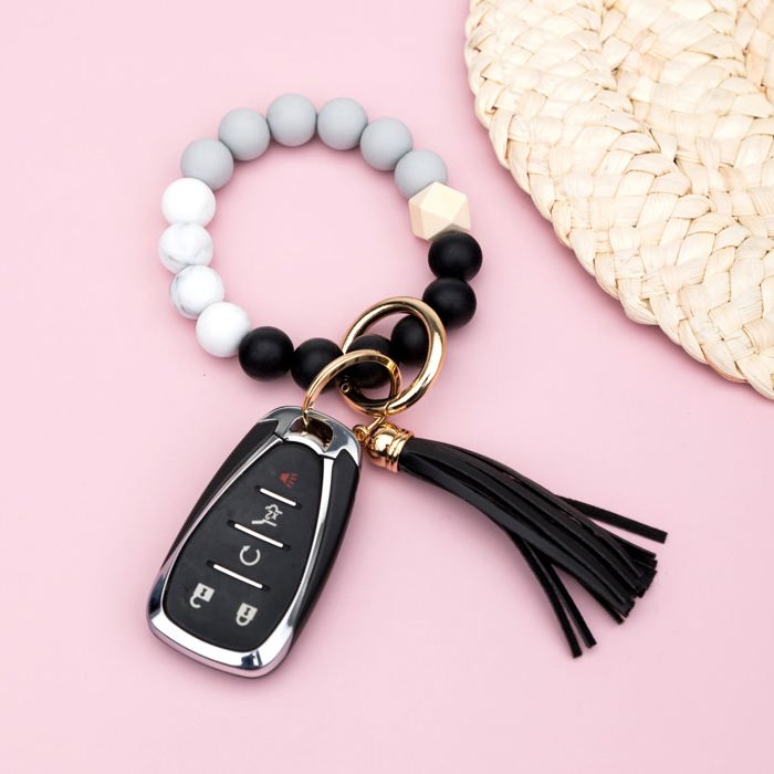 Silicone Color Block Key Ring Bracelet