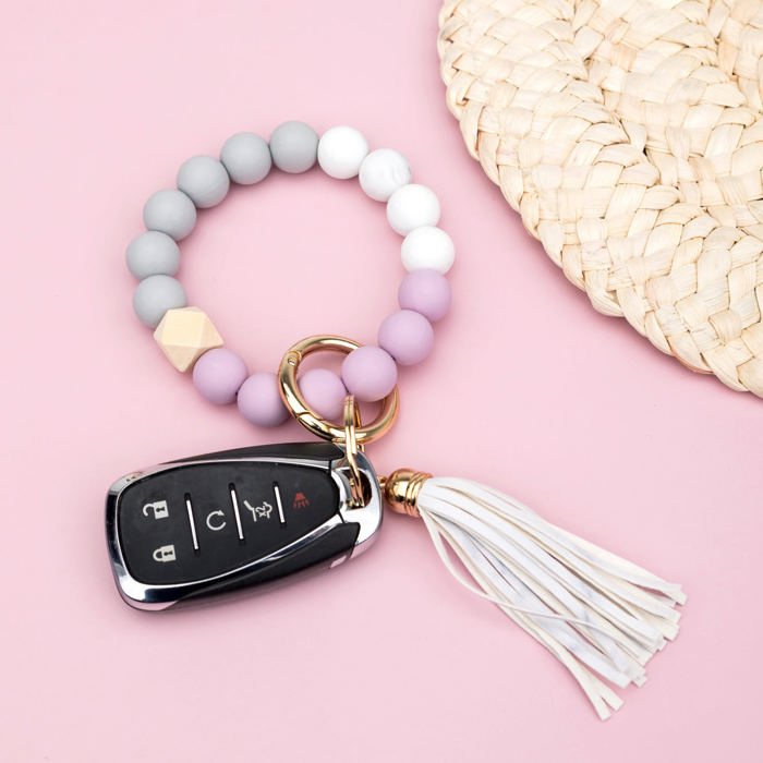 Silicone Color Block Key Ring Bracelet