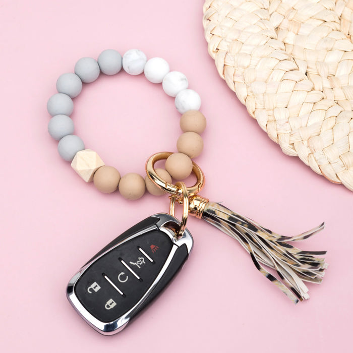 Silicone Color Block Key Ring Bracelet