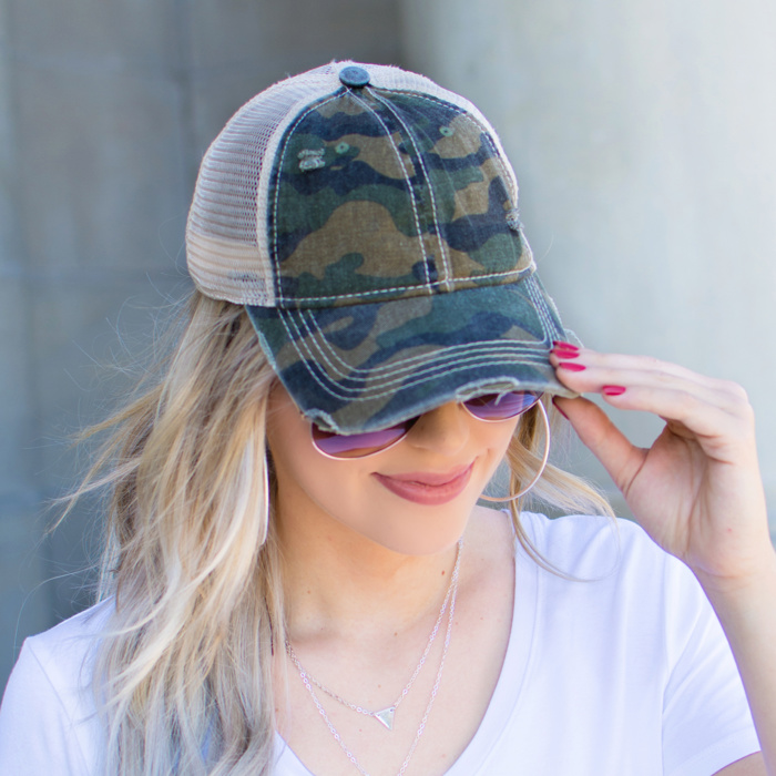 C.C� Camo Distressed Caps Hat
