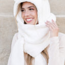 Cream Teddy Bear Hooded Scarf