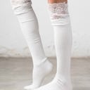 White Lace Topped Over The Knee Socks