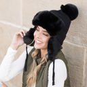  Ribbed Pom Trapper Hat