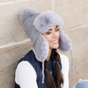 Gray Ribbed Pom Trapper Hat