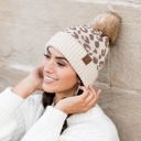  C.C� Natural Leopard Pom Beanie Hat