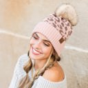  C.C� Natural Leopard Pom Beanie Hat