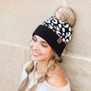  C.C� Natural Leopard Pom Beanie Hat