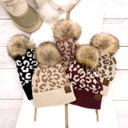  C.C� Natural Leopard Pom Beanie Hat
