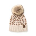 Beige C.C� Natural Leopard Pom Beanie Hat
