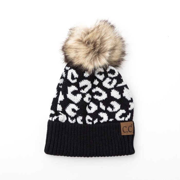 C.C� Natural Leopard Pom Beanie Hat