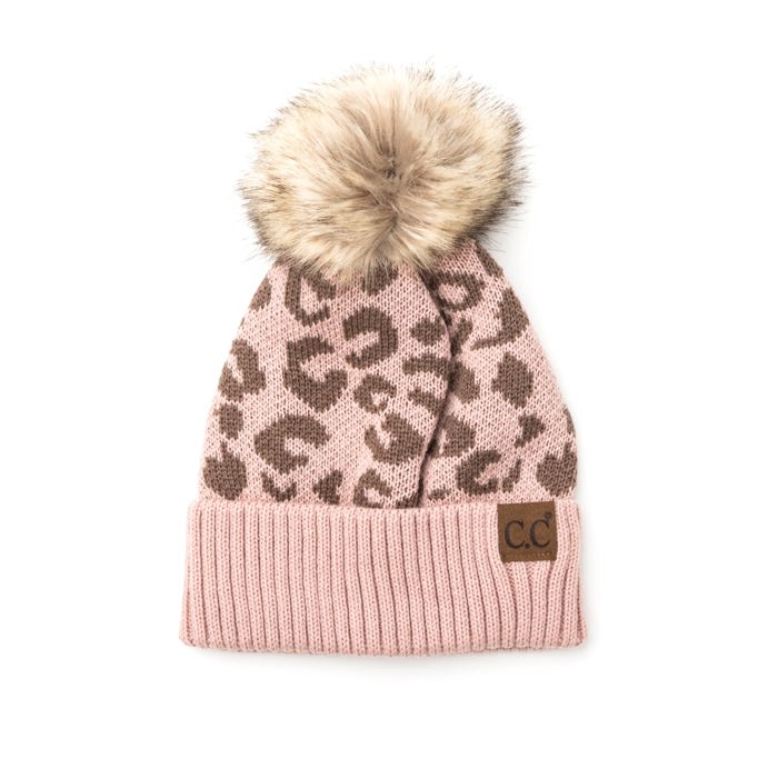C.C� Natural Leopard Pom Beanie Hat