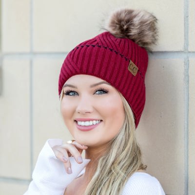 C.C� Accent Cuff Pom Beanie Hat