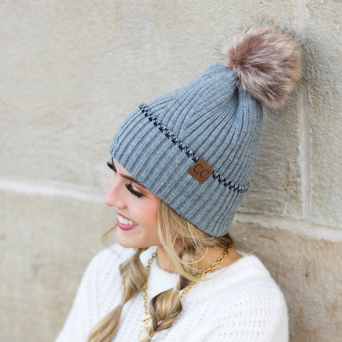 C.C� Accent Cuff Pom Beanie Hat