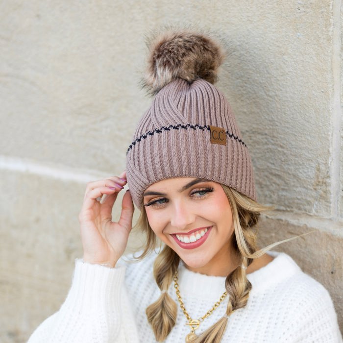 C.C� Accent Cuff Pom Beanie Hat