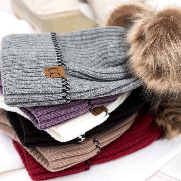 C.C� Accent Cuff Pom Beanie Hat
