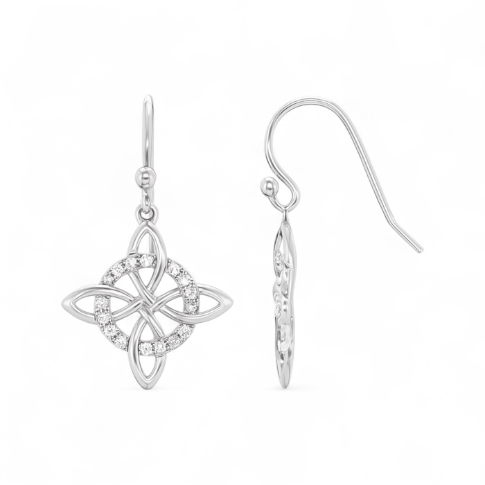 Sterling Silver Quaternary Celtic Knot CZ Dangling Earrings
