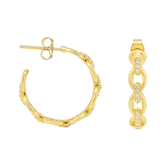 Sterling Silver Moissanite Oval Link Post Hoop Earrings